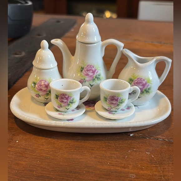 Vintage Royal Norfolk Miniature Tea Set Purple Rose Mini Doll House 10pc - Picture 1 of 4